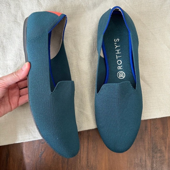 ROTHY'S Neon Stripe Loafers in Bottle Blue Round Toe RETIRED - Picture 5 of 13